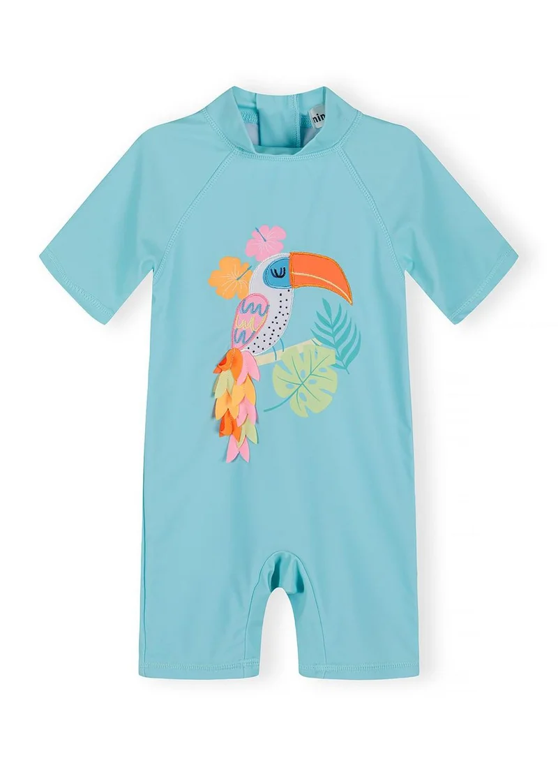 مينوتي Girls two-piece turquoise tucan swimsuit with sun hat